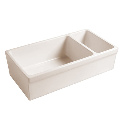 Farmhaus Fireclay Quatro Alcove Large Reversible Sink and Small Bowl with Decorative 2 ½" Lip on Both Sides
