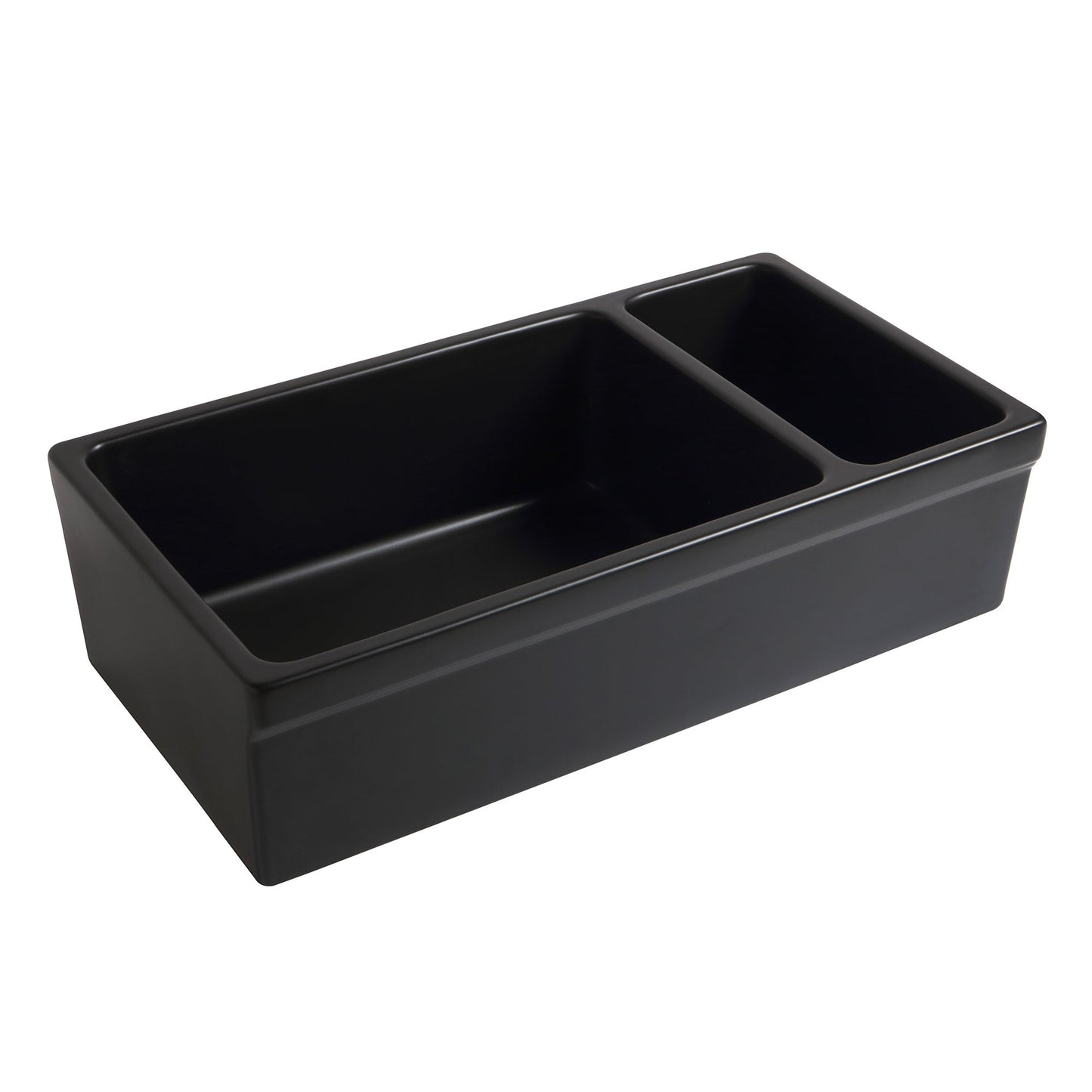 Farmhaus Fireclay Quatro Alcove Large Reversible Sink and Small Bowl with Decorative 2 ½" Lip on Both Sides