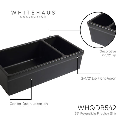 Farmhaus Fireclay Quatro Alcove Large Reversible Sink and Small Bowl with Decorative 2 ½" Lip on Both Sides