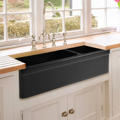 Farmhaus Fireclay Quatro Alcove Large Reversible Sink and Small Bowl with Decorative 2 ½" Lip on Both Sides
