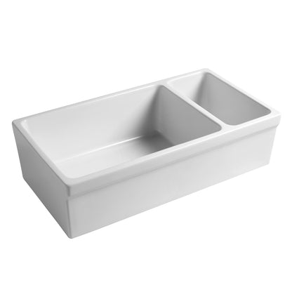 Farmhaus Fireclay Quatro Alcove Large Reversible Sink and Small Bowl with Decorative 2 ½" Lip on Both Sides