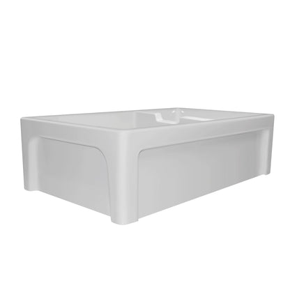 Glencove Fireclay 42" Large Double Bowl  Reversible Sink with an Elegant Beveled Front Apron on One Side and a Decorative Lip on the Opposite Side