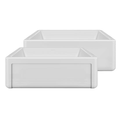 Whitehaus Collection 30" Reversible Single Bowl Fireclay Kitchen Sink with Grid: Three Edge Frame, Plain Front Apron