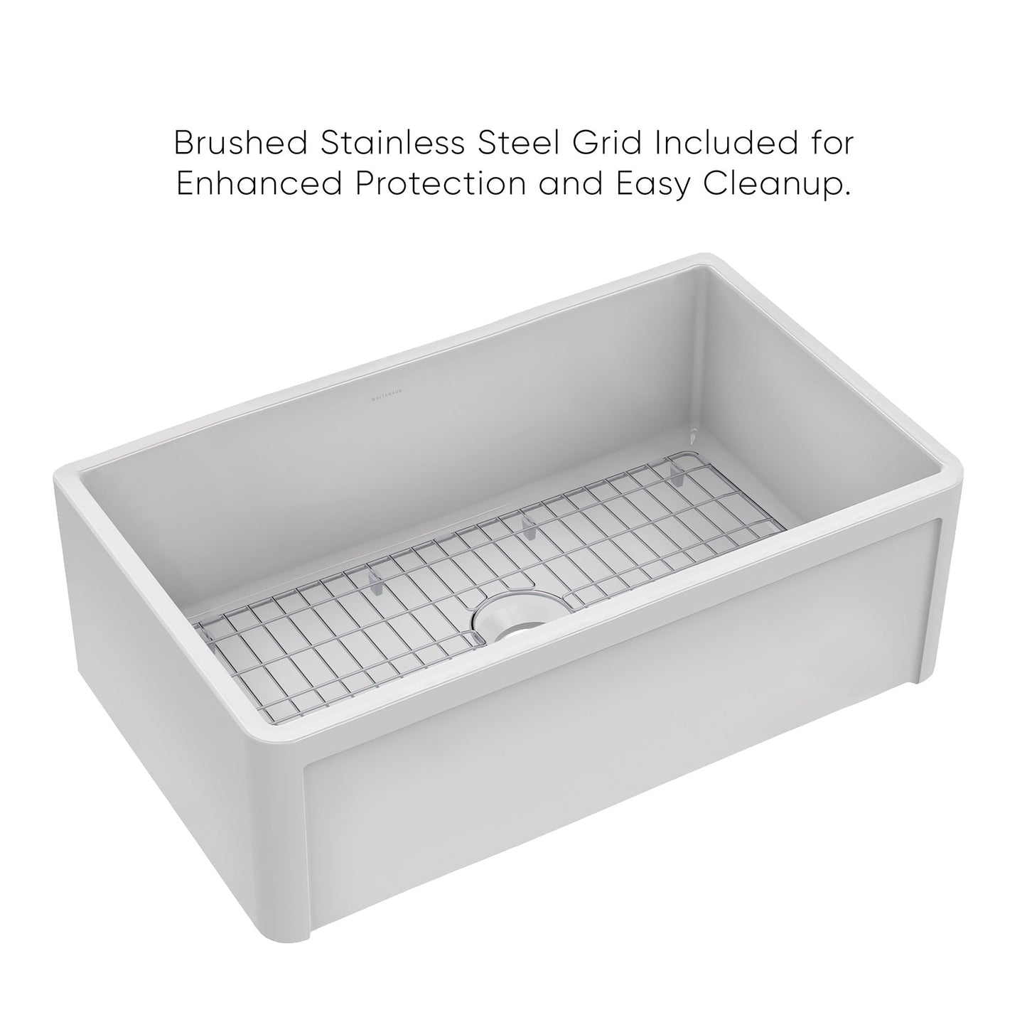 Whitehaus Collection 30" Reversible Single Bowl Fireclay Kitchen Sink with Grid: Three Edge Frame, Plain Front Apron