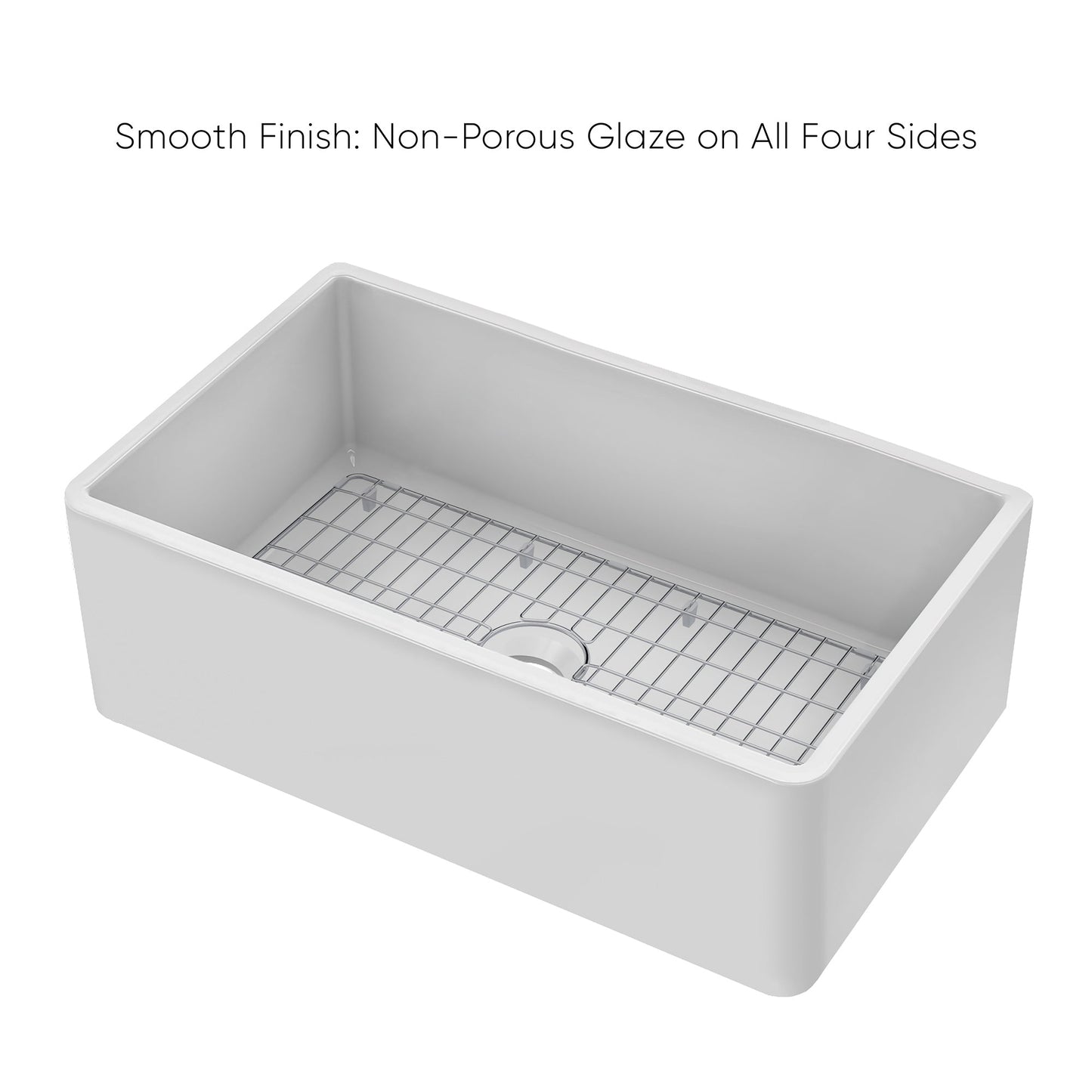 Whitehaus Collection 30" Reversible Single Bowl Fireclay Kitchen Sink with Grid: Three Edge Frame, Plain Front Apron