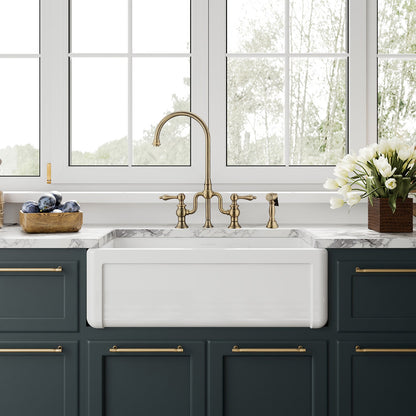 Whitehaus Collection 30" Reversible Single Bowl Fireclay Kitchen Sink with Grid: Three Edge Frame, Plain Front Apron
