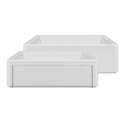 Whitehaus Collection 33" Reversible Single Bowl Fireclay Kitchen Sink with Grid: Three Edge Frame, Plain Front Apron