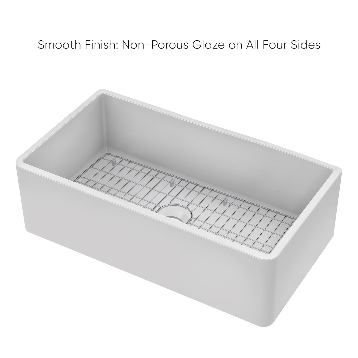 Whitehaus Collection 33" Reversible Single Bowl Fireclay Kitchen Sink with Grid: Three Edge Frame, Plain Front Apron