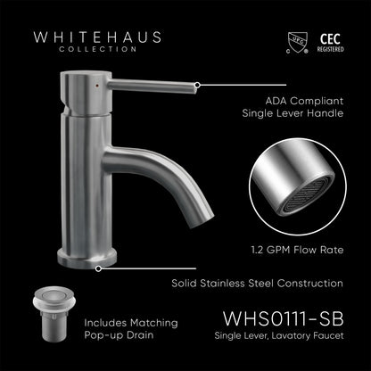 Waterhaus Solid Stainless Steel, Single Hole, Single Lever Lavatory Faucet with Matching Pop-up Waste