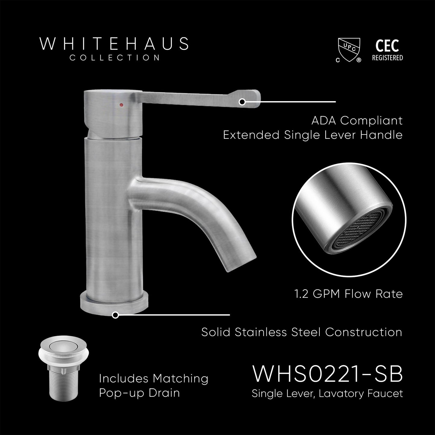 Waterhaus Solid Stainless Steel, single hole, extended single lever lavatory faucet