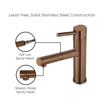 Waterhaus Lead-Free Solid Stainless Steel, Single Hole, Single Lever Kitchen Faucet with Pull-out Spray Head