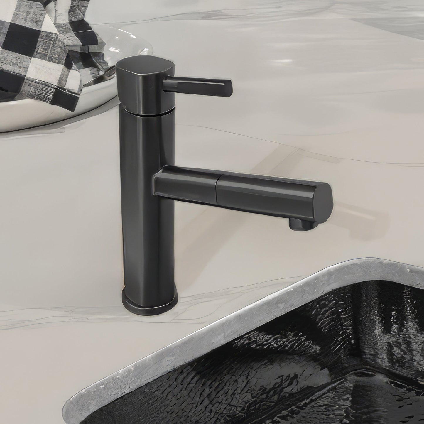 Waterhaus Lead-Free Solid Stainless Steel, Single Hole, Single Lever Kitchen Faucet with Pull-out Spray Head