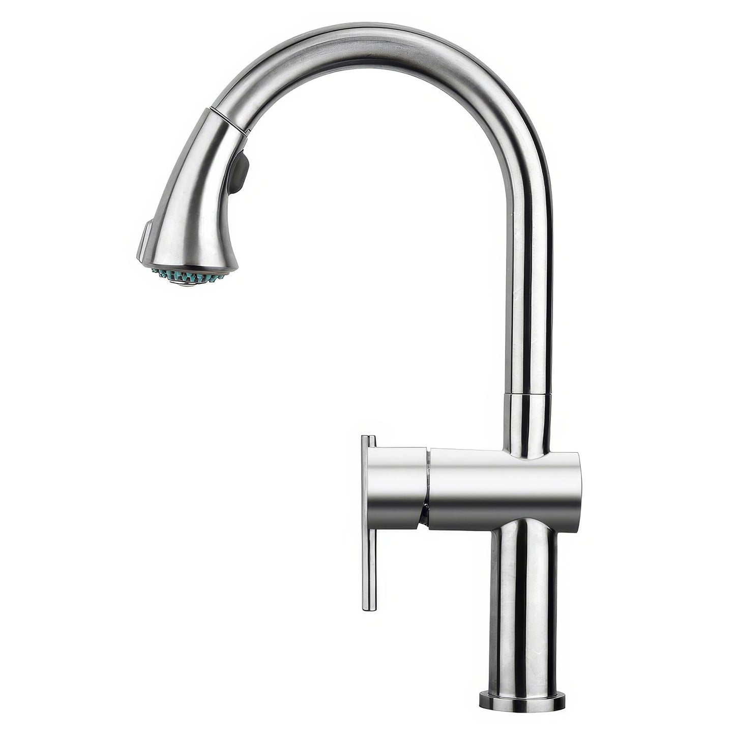 Waterhaus Lead Free, Solid Stainless Steel Single-Hole Faucet with Gooseneck Swivel Spout Pull Down Spray Head and Solid Lever Handle