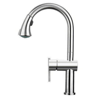 Waterhaus Lead Free, Solid Stainless Steel Single-Hole Faucet with Gooseneck Swivel Spout Pull Down Spray Head and Solid Lever Handle