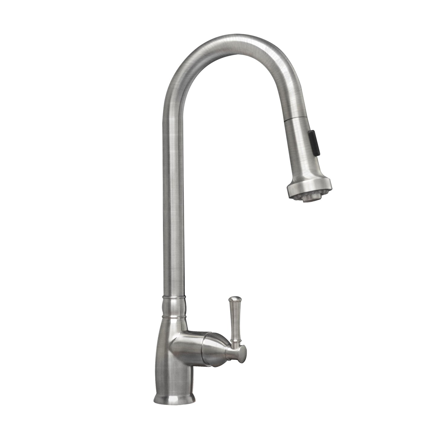 Waterhaus Lead Free Solid Stainless Steel Single-Hole Faucet with Gooseneck Swivel Spout, Pull Down Spray Head and Solid Lever Handle