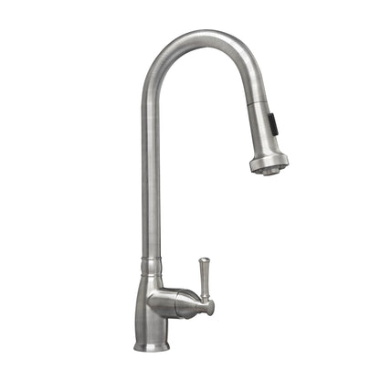 Waterhaus Lead Free Solid Stainless Steel Single-Hole Faucet with Gooseneck Swivel Spout, Pull Down Spray Head and Solid Lever Handle
