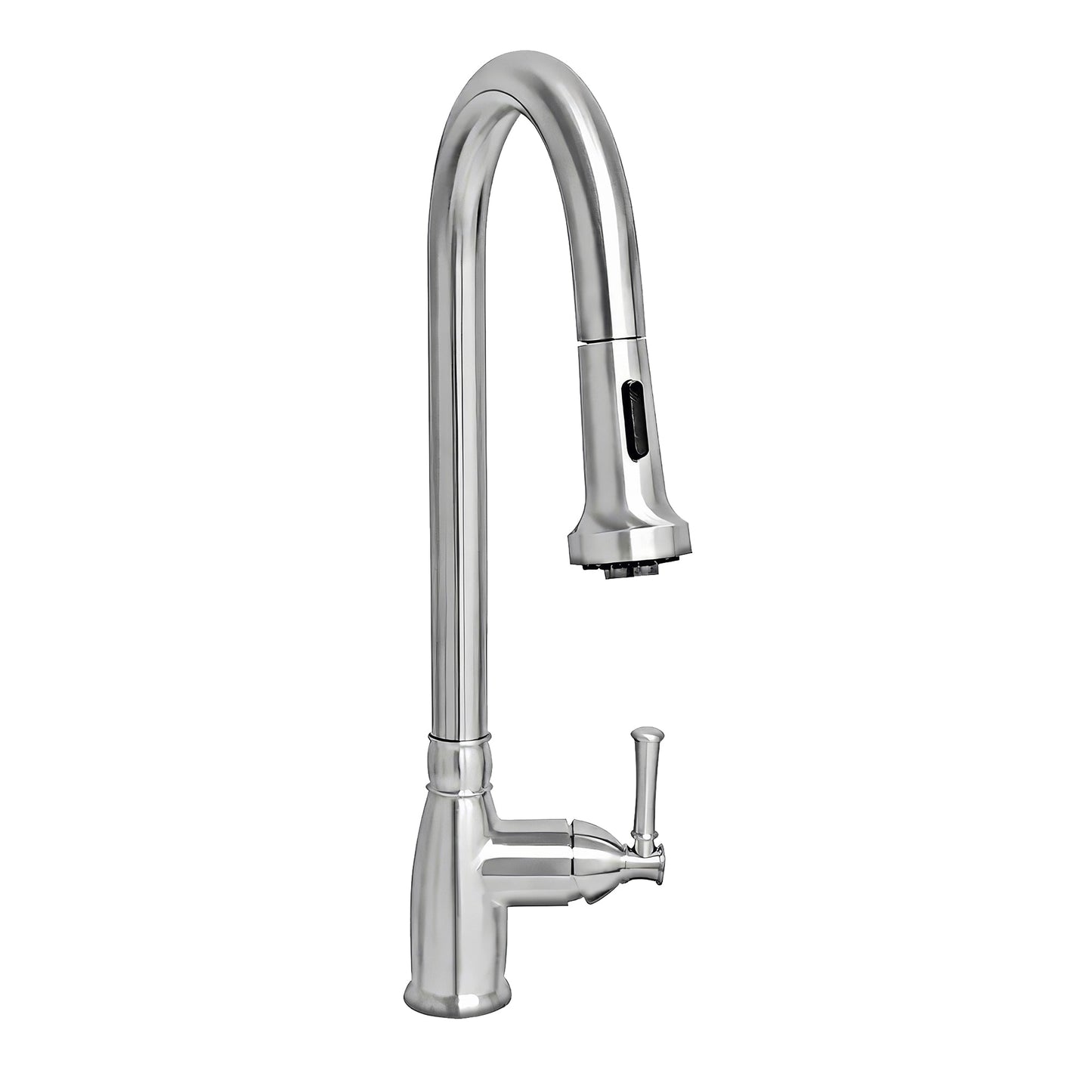 Waterhaus Lead Free Solid Stainless Steel Single-Hole Faucet with Gooseneck Swivel Spout, Pull Down Spray Head and Solid Lever Handle