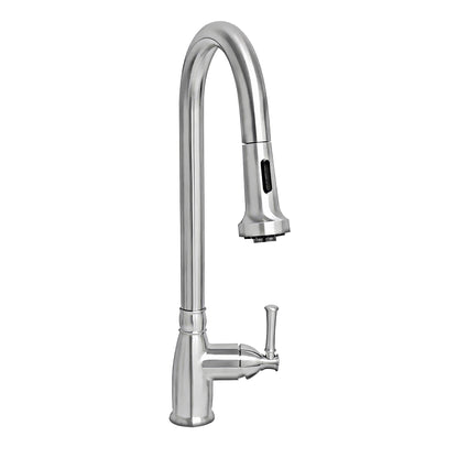 Waterhaus Lead Free Solid Stainless Steel Single-Hole Faucet with Gooseneck Swivel Spout, Pull Down Spray Head and Solid Lever Handle