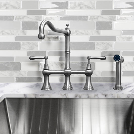 Waterhaus Lead-Free Solid Stainless Steel Bridge Faucet with a Traditional Spout, Lever Handles and Side Spray