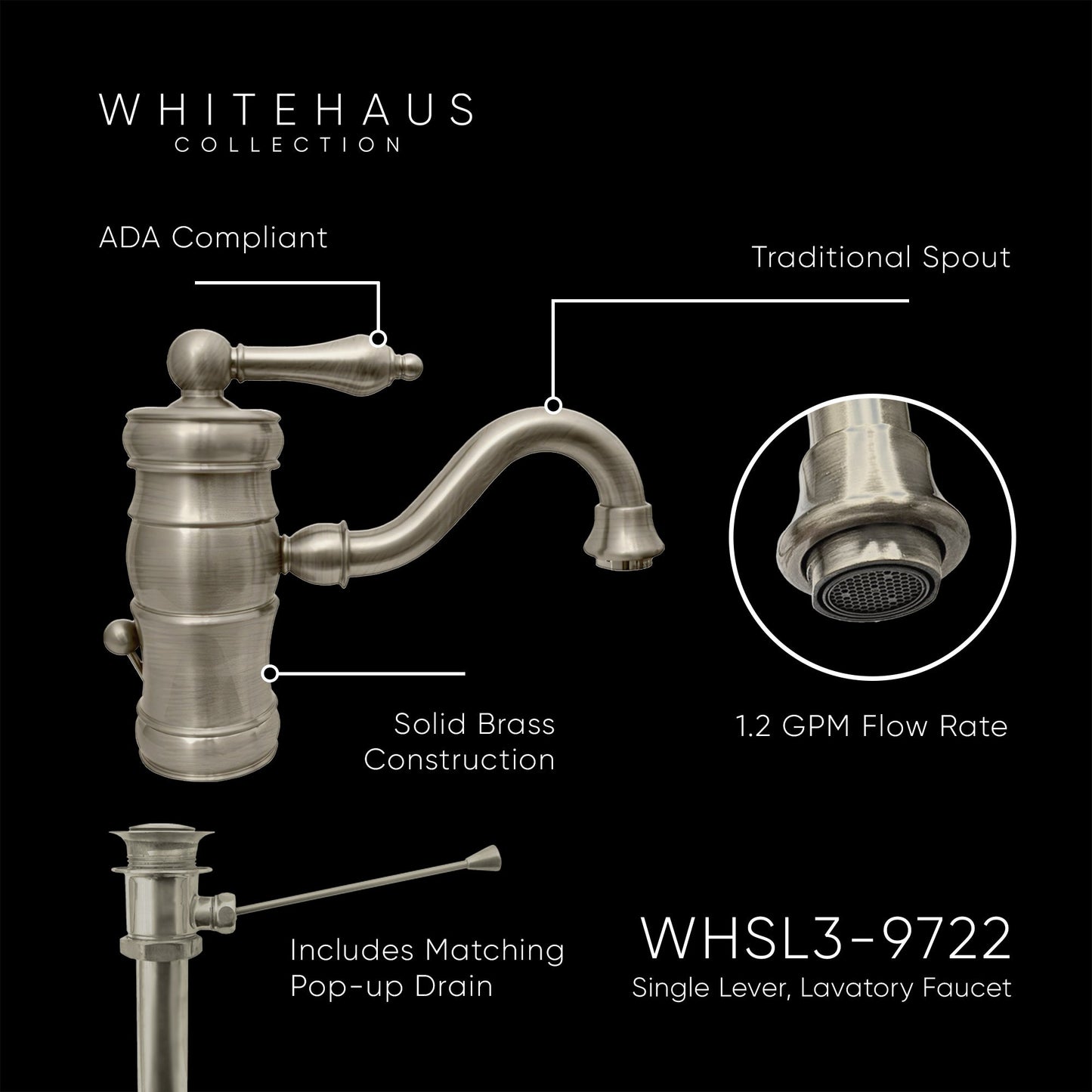 Vintage III Single Hole/Single Lever Lavatory Faucet with Traditional Spout and Pop-up Waste
