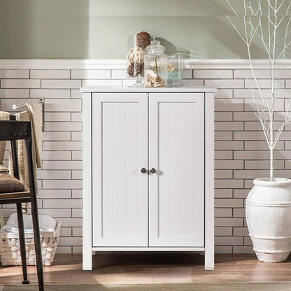 Bathroom Storage Cabinet with Adjustable Shelves in White Wood Finish