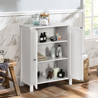 Bathroom Storage Cabinet with Adjustable Shelves in White Wood Finish