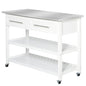 White Rolling Kitchen Island 2 Drawers Storage with Stainless Steel