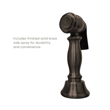 Twisthaus Plus Bridge Faucet with Long Traditional Swivel Spout, Cross Handles and Solid Brass Side Spray