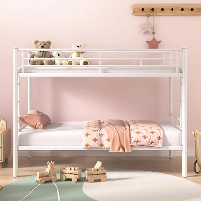 White Metal Twin over Twin Bunk Bed Frame with Two Side Ladders