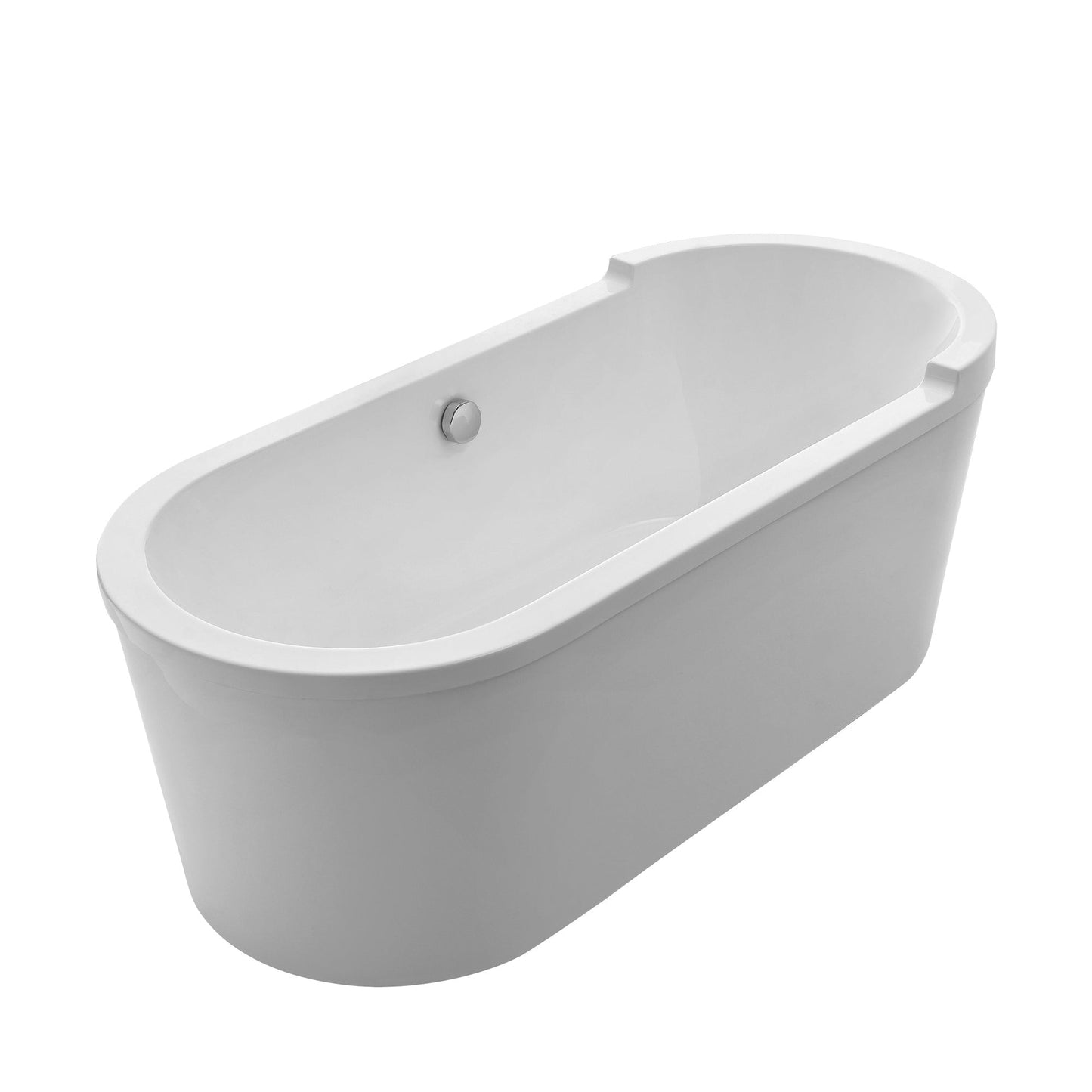 Bathhaus Oval Double Ended Single Sided Armrest Freestanding Lucite Acrylic Bathtub with a Chrome Mechanical Pop-up Waste and a Chrome Center Drain with Internal Overflow