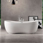 Bathhaus Oval Double Ended Lucite Acrylic Freestanding Bathtub with Curved Rim and a chrome mechanical pop-up waste and chrome center drain with internal overflow
