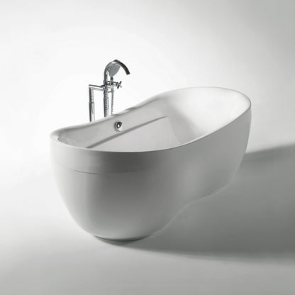 Bathhaus Oval Double Ended Lucite Acrylic Freestanding Bathtub with Curved Rim and a chrome mechanical pop-up waste and chrome center drain with internal overflow