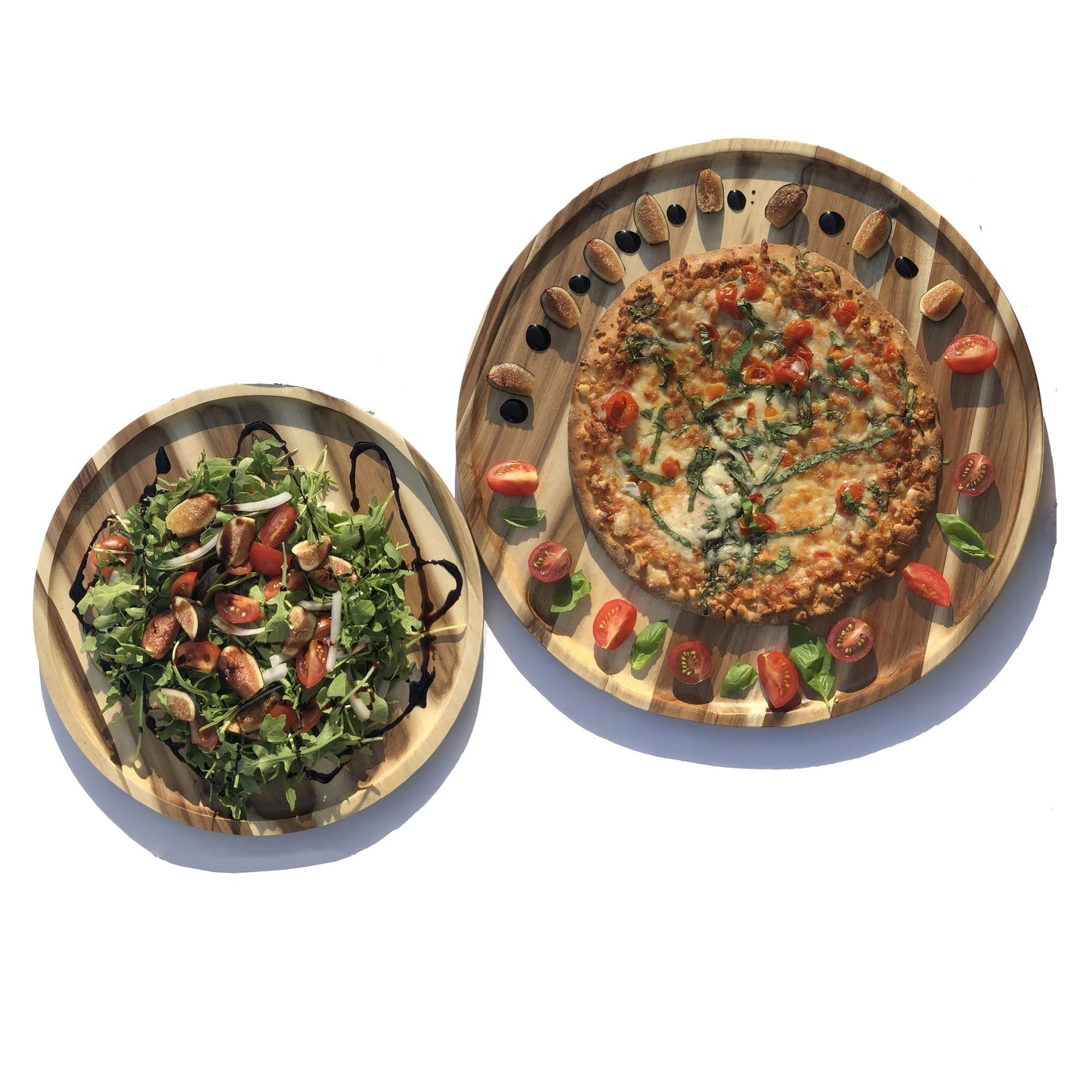 2 Medium-sized Acacia platters for Pizza and Salad party serving set