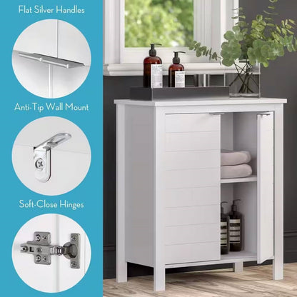 Bathroom Linen Cabinet with Storage Shelf in White Wood Finish