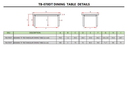 Bahama 70" Rectangular Dining Table