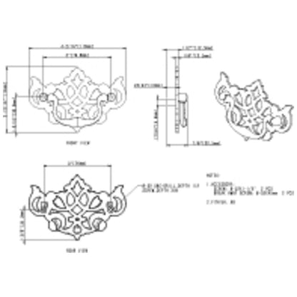 3" Center-to-Center Brushed Antique Brass Baroque Kingsport Cabinet Drop Pull