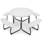 White Outdoor Metal and HDPE Picnic Table Bench Set with Umbrella Hole - Seats 8