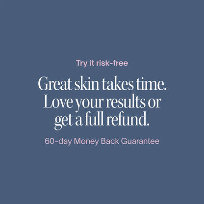 Text on a blue background promoting a 60-day money-back guarantee for skincare.