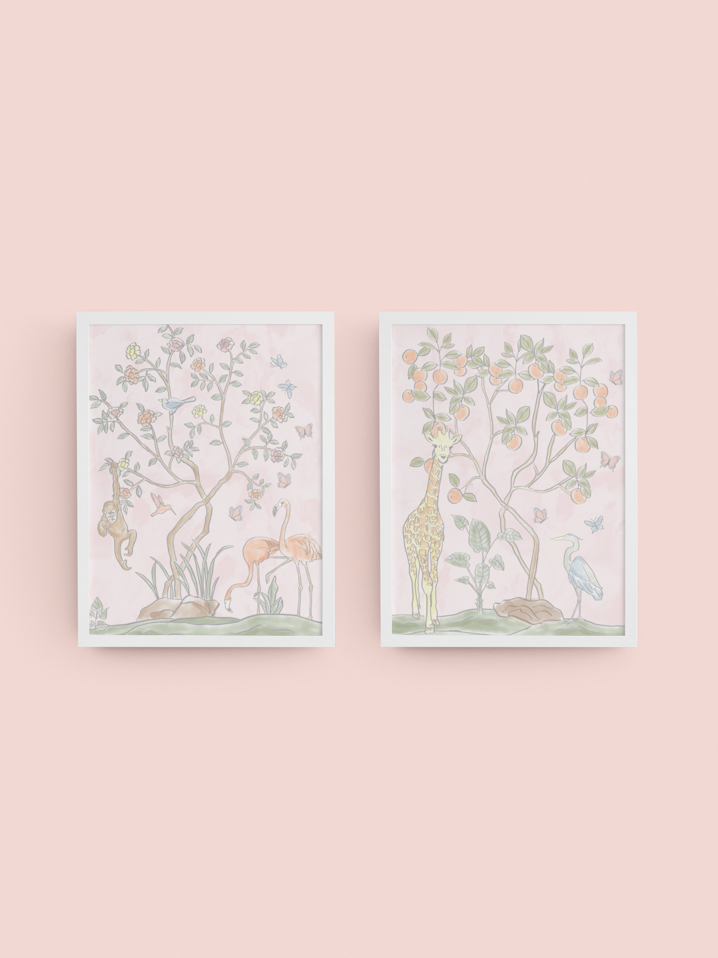 Watercolor Zoo Chinoiserie Art Prints (set of 2)