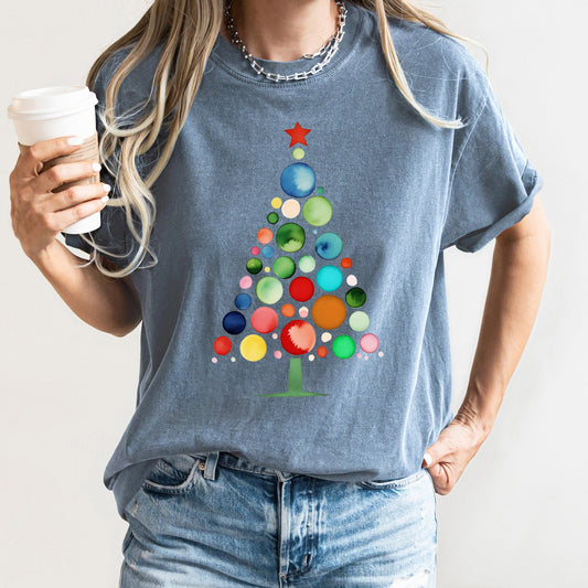 Watercolor Decorations Christmas Tree, Retro, Vintage, Comfort Colors Tee