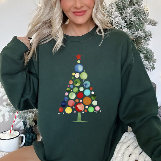 Watercolor Decorations Christmas Tree, Retro, Vintage Sweatshirt