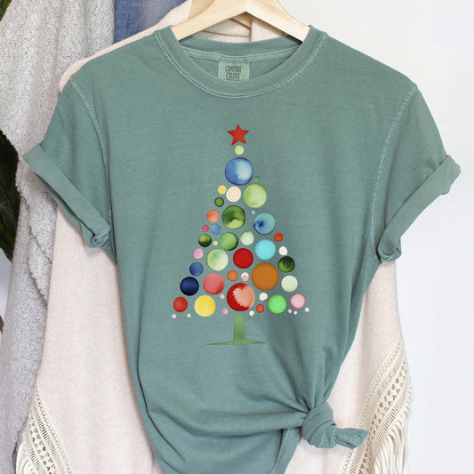 Watercolor Decorations Christmas Tree, Retro, Vintage, Comfort Colors Tee