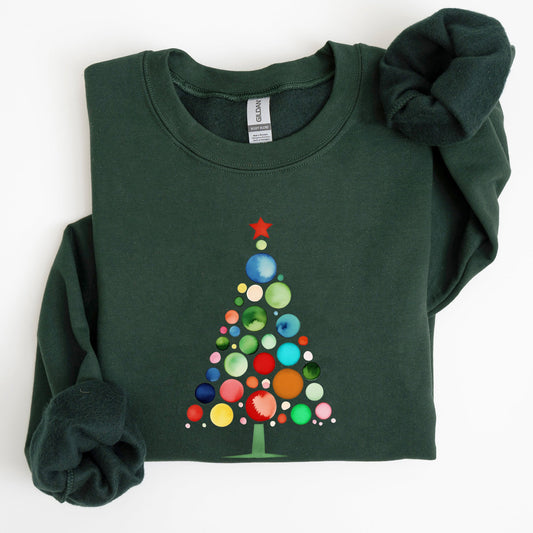 Watercolor Decorations Christmas Tree, Retro, Vintage, Winter, Snow, Xmas Sweatshirt
