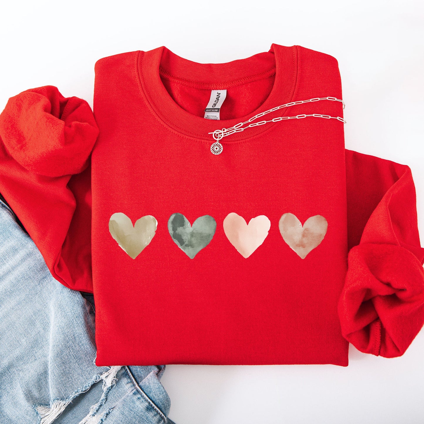 Watercolor Hearts, Valentine's Day, Love, Classic, Minimalist Sweatshirt