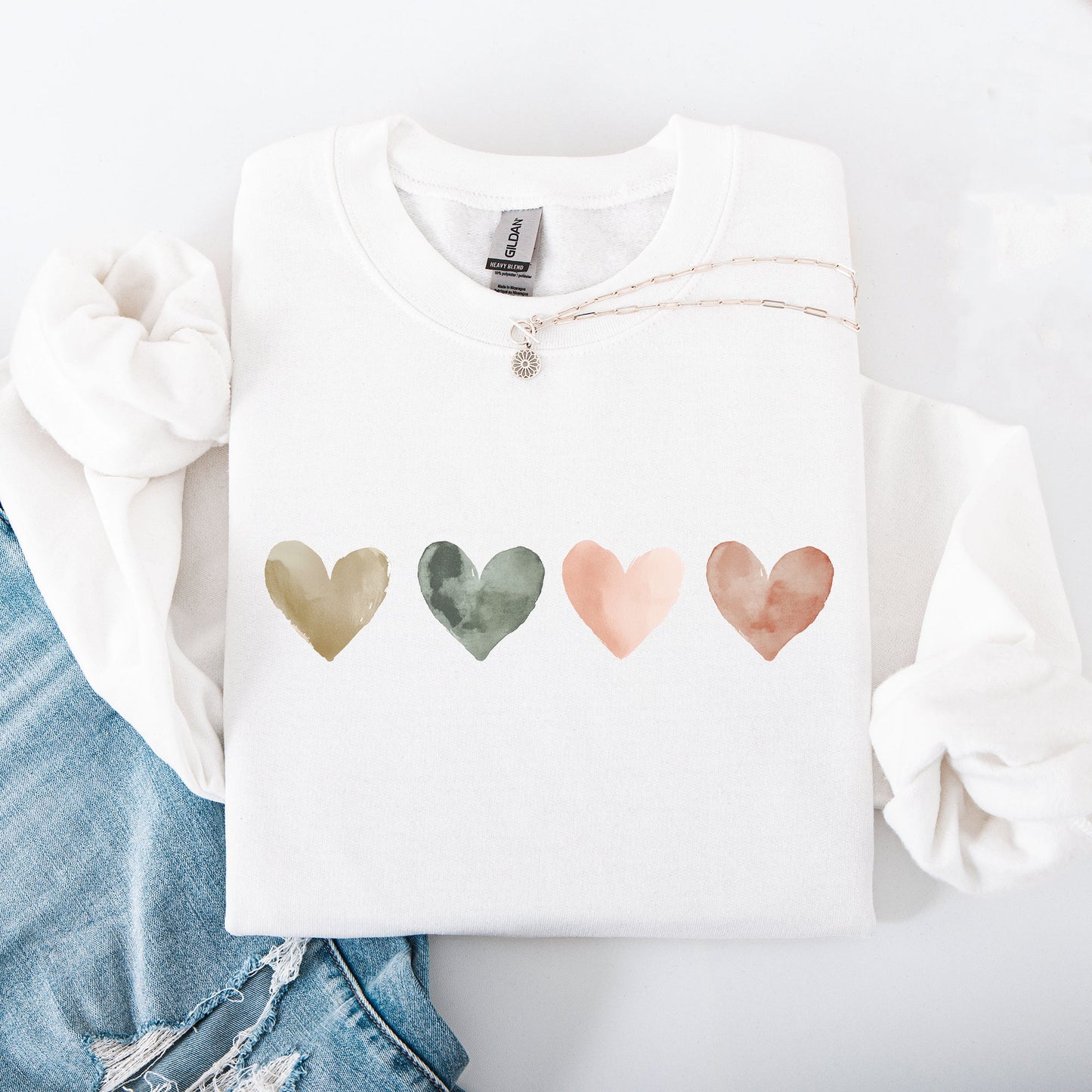 Watercolor Hearts, Valentine's Day, Love, Classic, Minimalist Sweatshirt