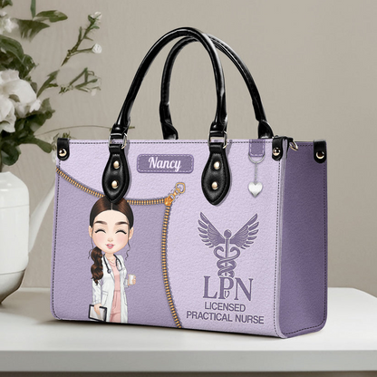 Watercolor Nurse - Personalized Leather Handbag - Gift For Nurse, CNA, Registered RN, Healthcare Worker