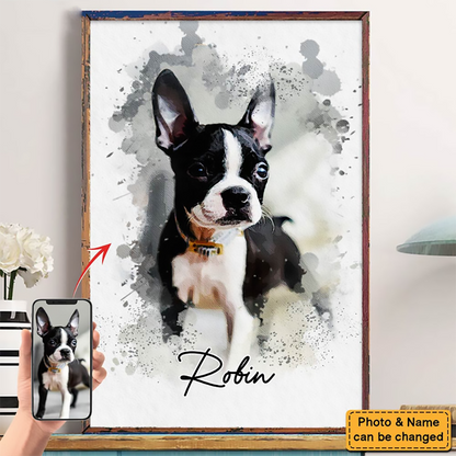 Custom Photo Watercolor Pet - Personalized Poster/Canvas Print - Gift for Dog Lovers, Cat Lovers, Pet Lovers
