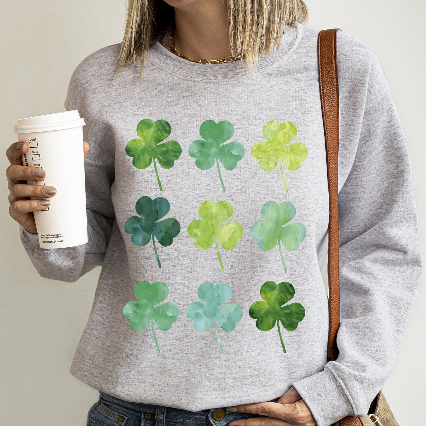 Watercolor Shamrocks In Rows, St Patrick's Day Sweatshirt