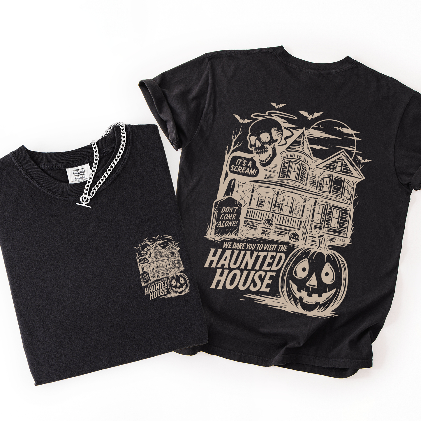 We Dare You To Visit The Haunted House, Spooky, Halloween, Pumpkin, Comfort Colors T-Shirt