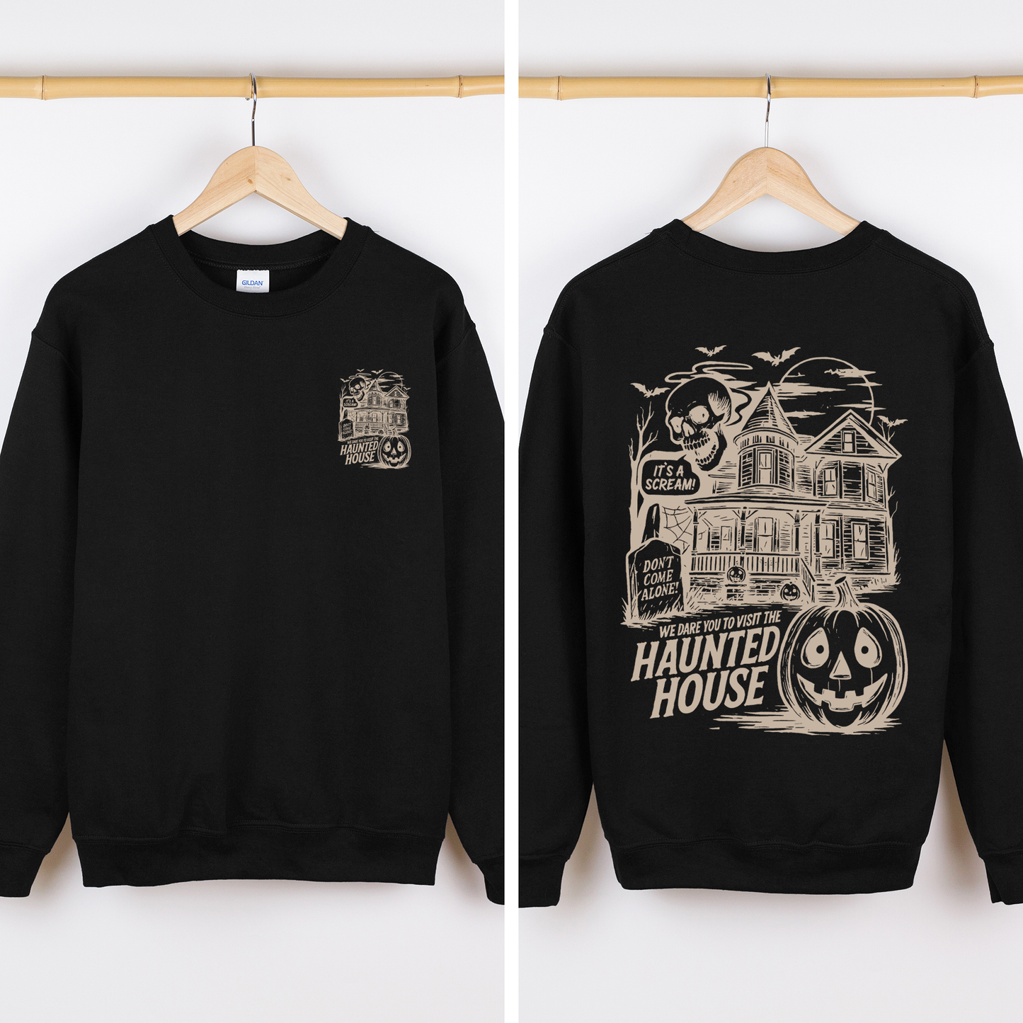 We Dare You To Visit The Haunted House, Spooky, Halloween, Pumpkin Sweatshirt